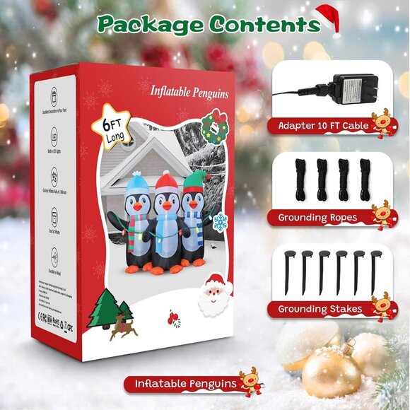 ⚡6FT Christmas Inflatables Blow up 3 Cute Penguins LED Light Outdoor Decoration - Picture 6 of 6